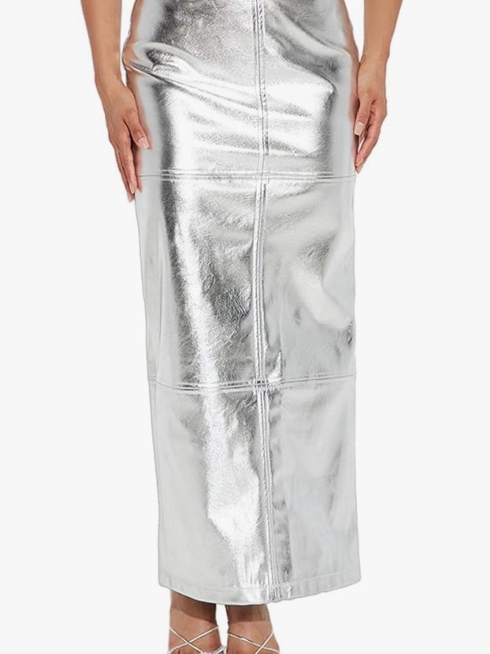Metallic Silver High-Waist Maxi Skirt